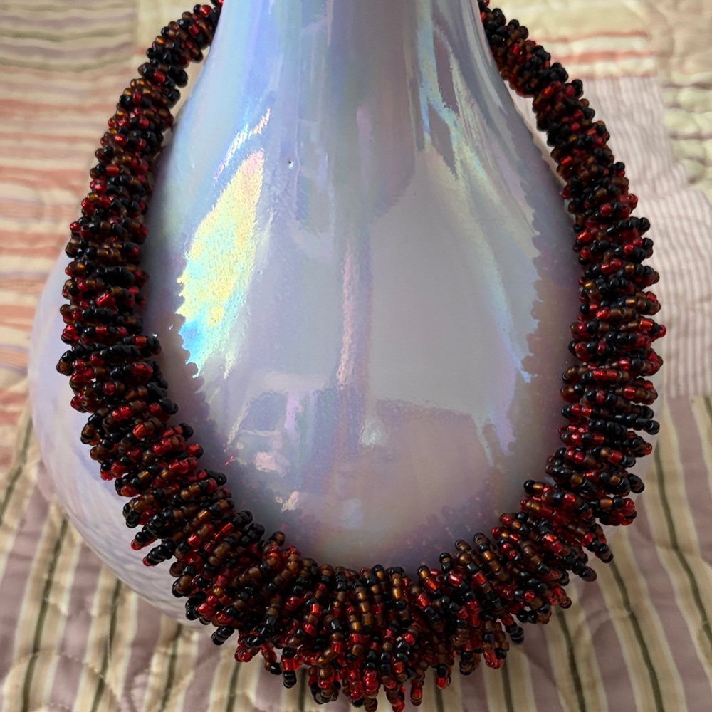 Artisan Made Beaded Necklace - Red and Black